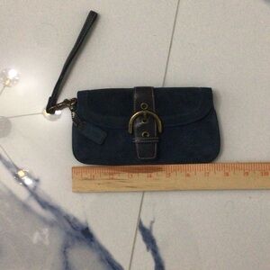 Coach Dark Blue Suede Wristlet with Buckle